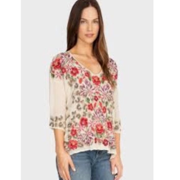 💕JOHNNY WAS💕 Leopard Rose Blouse ~ Embroidered Floral Tunic Shell Small - Picture 2 of 13